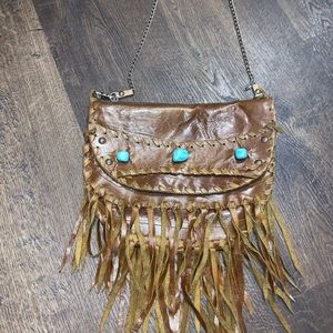 Brown Leather Fringe Purse